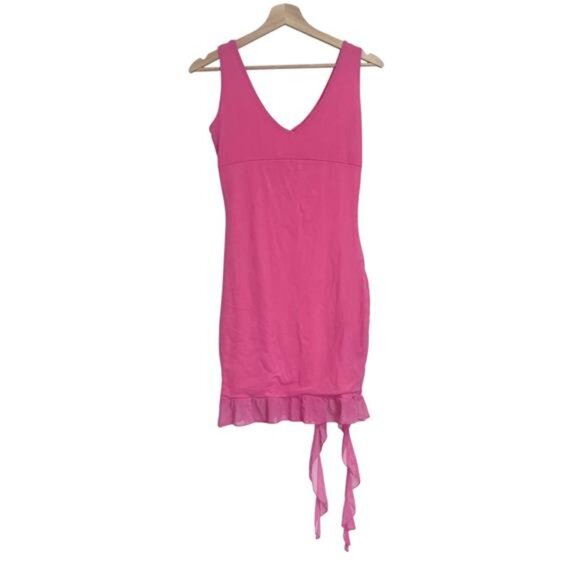 Women’s Sexy Bodycon Mini Dress V Neck Side Slit Ruffle Hem S - Picture 3 of 5